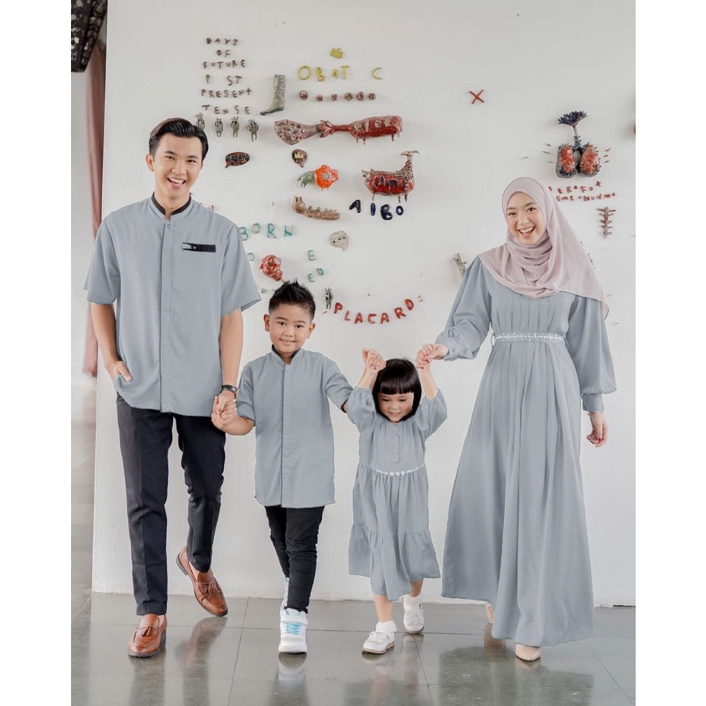 Sarimbit Keluarga Outfit lebaran 2023 gamis koko muslim muslimah Couple Gamis Koko Couple keluarga lebaran baju couple pasangan keluarga sarimbit muslimah set family eid series murah 2023