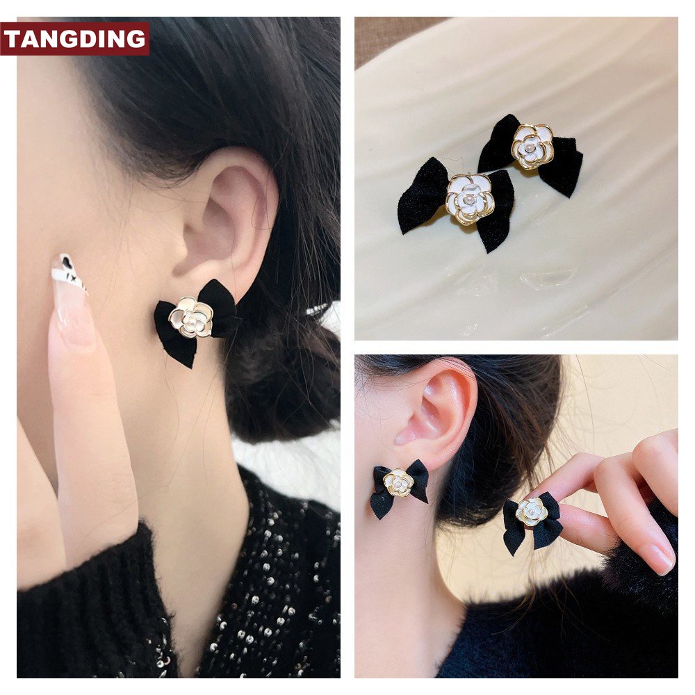 [COD Tangding] Retro Camellia Ikatan Simpul Anting Wanita Gadis Elegan Ringan Mewah Studs Earring Jewelry