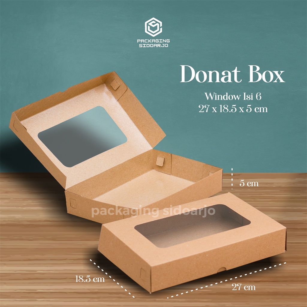 

Box Donat mika uk 27x18,5x5/Box Donat Kraft Window Laminasi/Box donat Window/Box Donat Isi 6/Box Donat