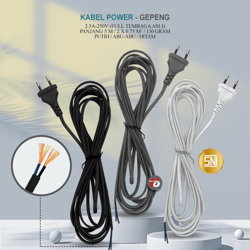 5M ASLI TEMBAGA KABEL POWER / KABEL AC 220V / KABEL BUNTUNG / KABEL LISTRIK Kabel Sambungan + Colokan Listrik Panjang 5M