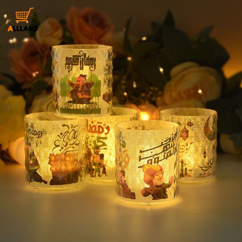 Creative Eid Series LED Cartoon Electronic Candle Light/Lampu Tidur Silinder Berongga Tenaga Baterai/Lampu Hias Pesta Ramadhan Rumah