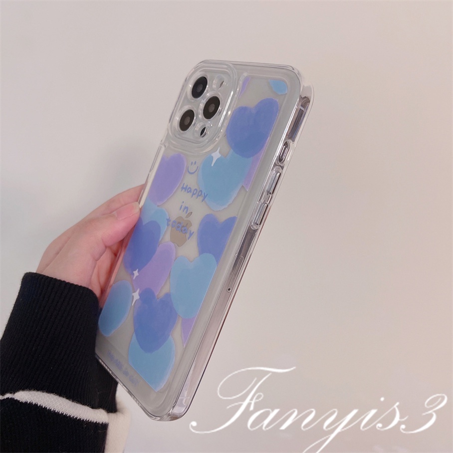 Compatible For iPhone 14 13 12 11 Pro Max X XR Xs Max 8 7 6 6s Plus SE 2020 Kompatibel Untuk Happy Purple Heart Phone Case Clear TPU Soft Cover Pelindung