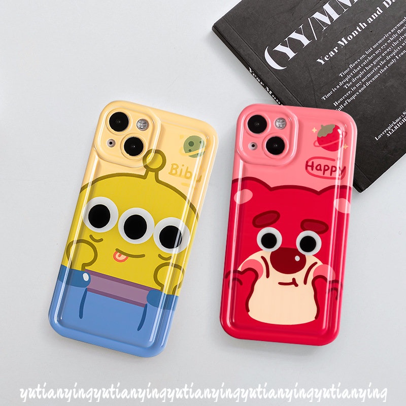 Cute Strawberry Bear Manyo Alien Case Kompatibel Untuk iPhone 7plus XR 8plus 14 11 13 12 Pro Max7 8 6 6S Plus X XS MAX Kartun Toy Story Soft TPU Pasangan Kekasih Ponsel Cover