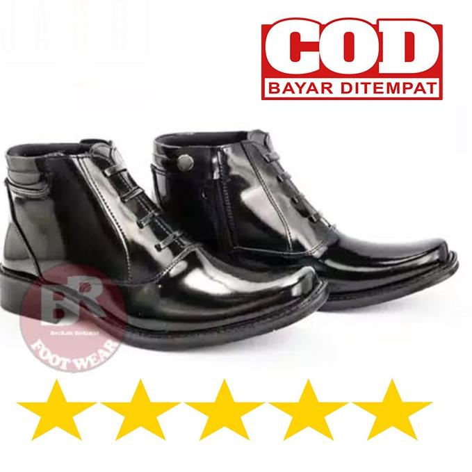 Sepatu Pdh Pria Sepatu Pdh Dinas TNI POLRI Satpam Security Mengkilap Mengkilat Resleting Tanpa Tali 