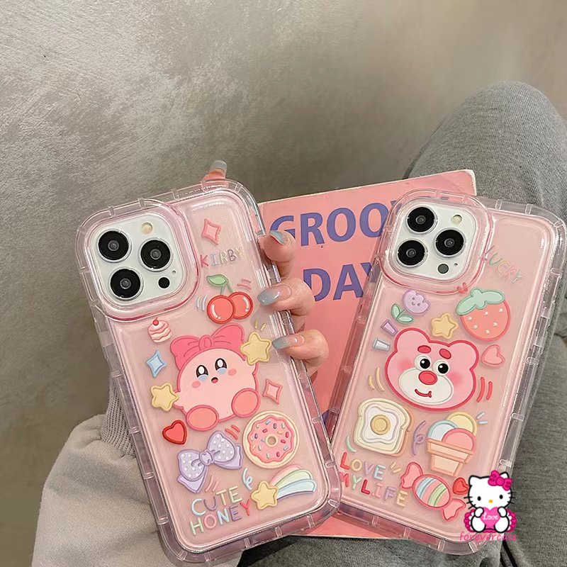 IPHONE Case Kompatibel Untuk Iphone11 14 13 12 Pro MAX 7plus XR 7 8 6 6S Plus X XS MAX Beruang Strawberry Lucu Kirby Cherry Candy Kartun Stiker Shockproof Airbag Lembut TPU Phone Cover