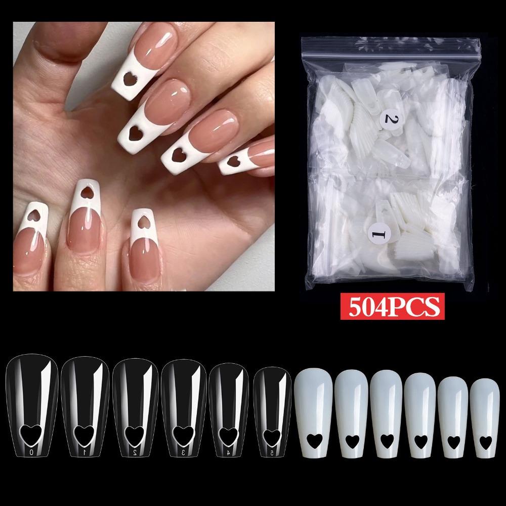 AUGUSTINA Kuku Palsu Fashion Jepang Berongga Cinta Hati Manicure Tools Tekan Pada Kuku Nail Art Tips Dekorasi Kuku