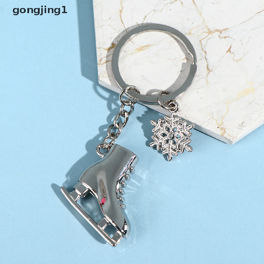 Ggg 1pc Silver Ice Skates Snowflake Pendant Key Ring Skag Gantungan Kunci Keychain ID