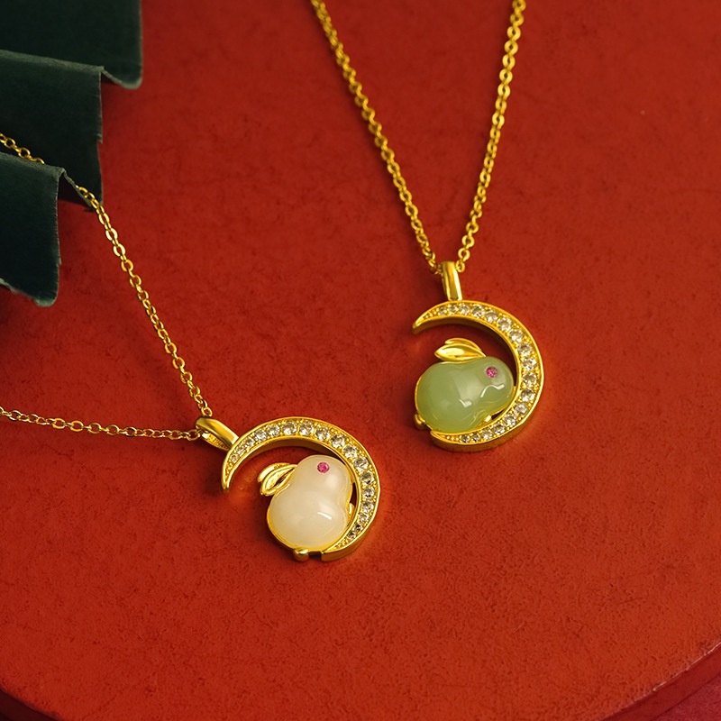 Goldkingdom Perhiasan Fashion Emas Asli Kadar 375Bangkok Aksesoris Ready Stock Cute Cute Rabbit Kalung Manis Gaya Wanita Permata Berlapis Emas Kepribadian Liontin