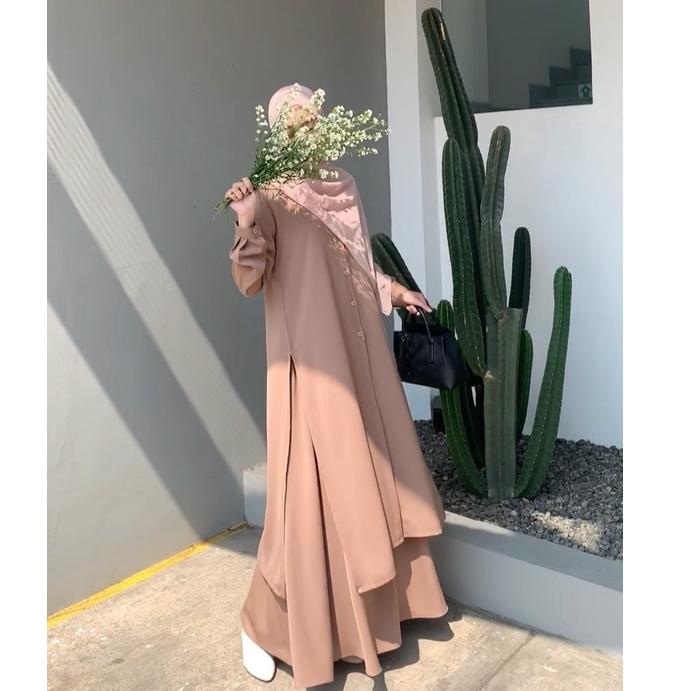 SIAP KIRIM Hanum Set Setelan Rok + Tunik Wanita Muslim Kancing Depan Busui Jumbo Bahan Itty Crepe Pr