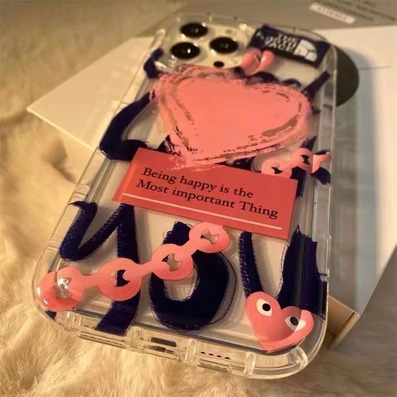 IPHONE Ins Cinta Graffiti Cocok Untuk Iphone14 14pro 14plus 13 13mini 13pro 13prm iPhone12 7Plus 8Plus Xr XS 13 12mini Pro Max Empat Sudut Casing Ponsel Transparan Tahan Guncangan