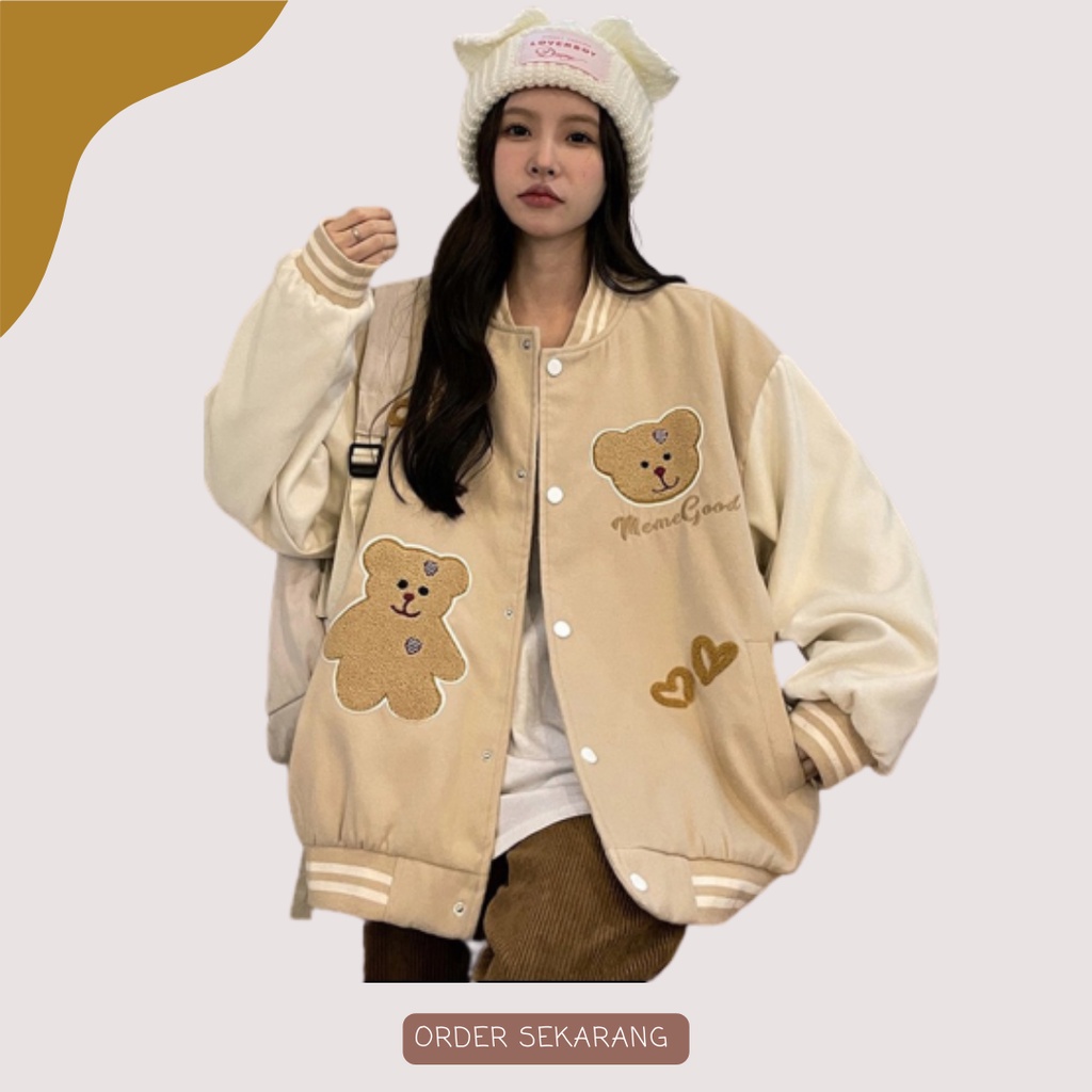 (PH) MEME GOOD BEAR HEART VARSITY BASEBALL JACKET BISBOL