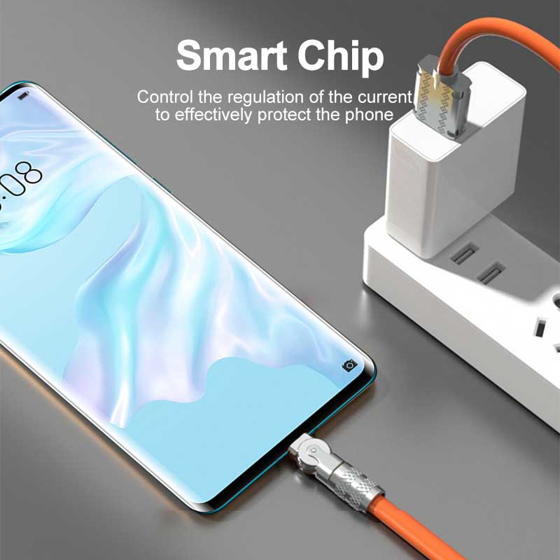 Sepatu 120W 6A Gaming180° Rotasi Kabel Pengisian Super Cepat Handphone Gaming Type-C Micro USB Charger Liquid Silicone Cable Untuk Huawei Android iphone