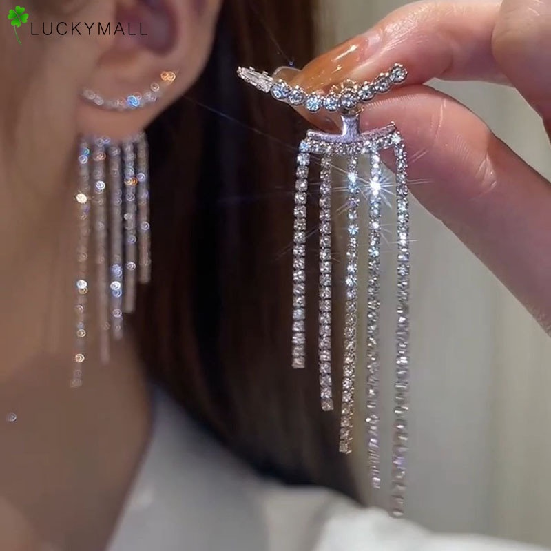 Anting Suspensi Kristal Fashion Untuk Wanita Aksesoris Perhiasan Anting Rumbai Mewah