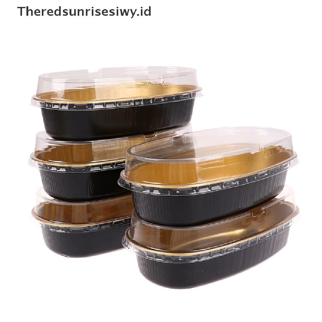 # New # 5pcs Kotak Kue Aluminium Foil Oval 350ML Dengan Tutup Plastik Cup Kemasan Kue~