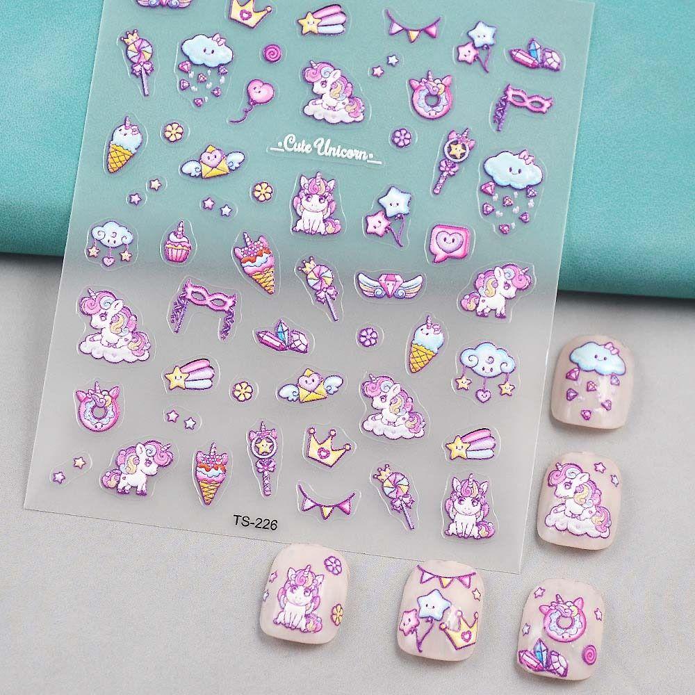 Mxbeauty Stiker Kuku Unicorn Fashion Pink Unicorn Animals Cat Nail Art Dekorasi