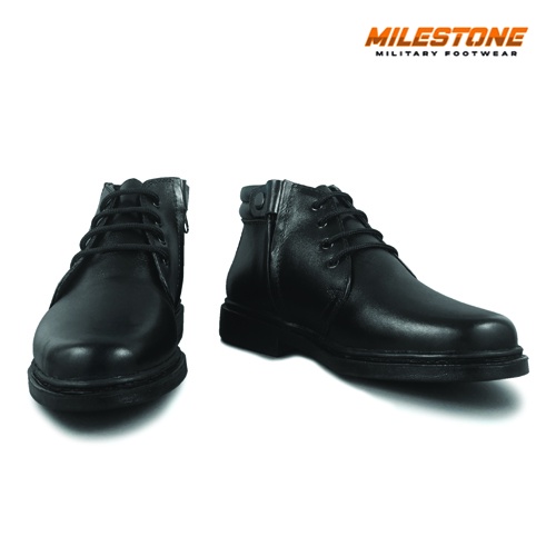 Sepatu Kulit Pria MILESTONE Kulit Asli Pantofel Kantor Dinas Harian Semi Boots PDH 04 Resleting Talian