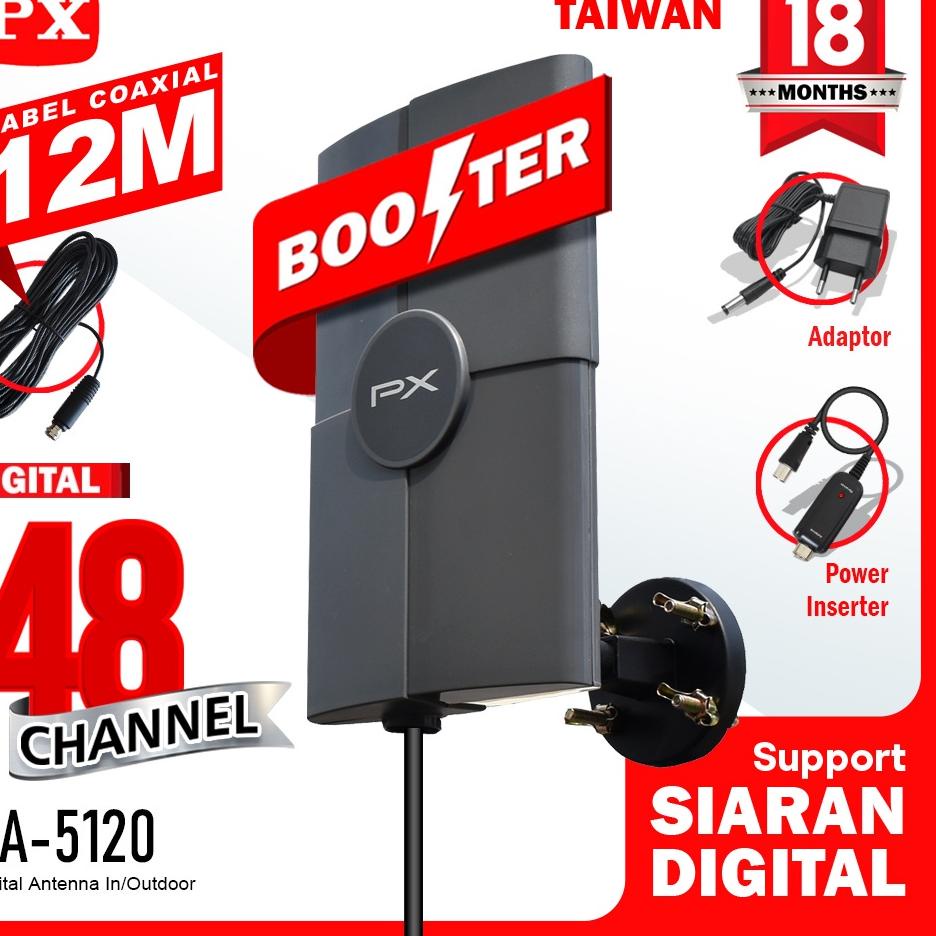 ♙ Antena TV PX DA-5120 - Antena TV PX DA-5200 Indoor / Outdoor - Antena Digital Analog + Kabel 12 Me