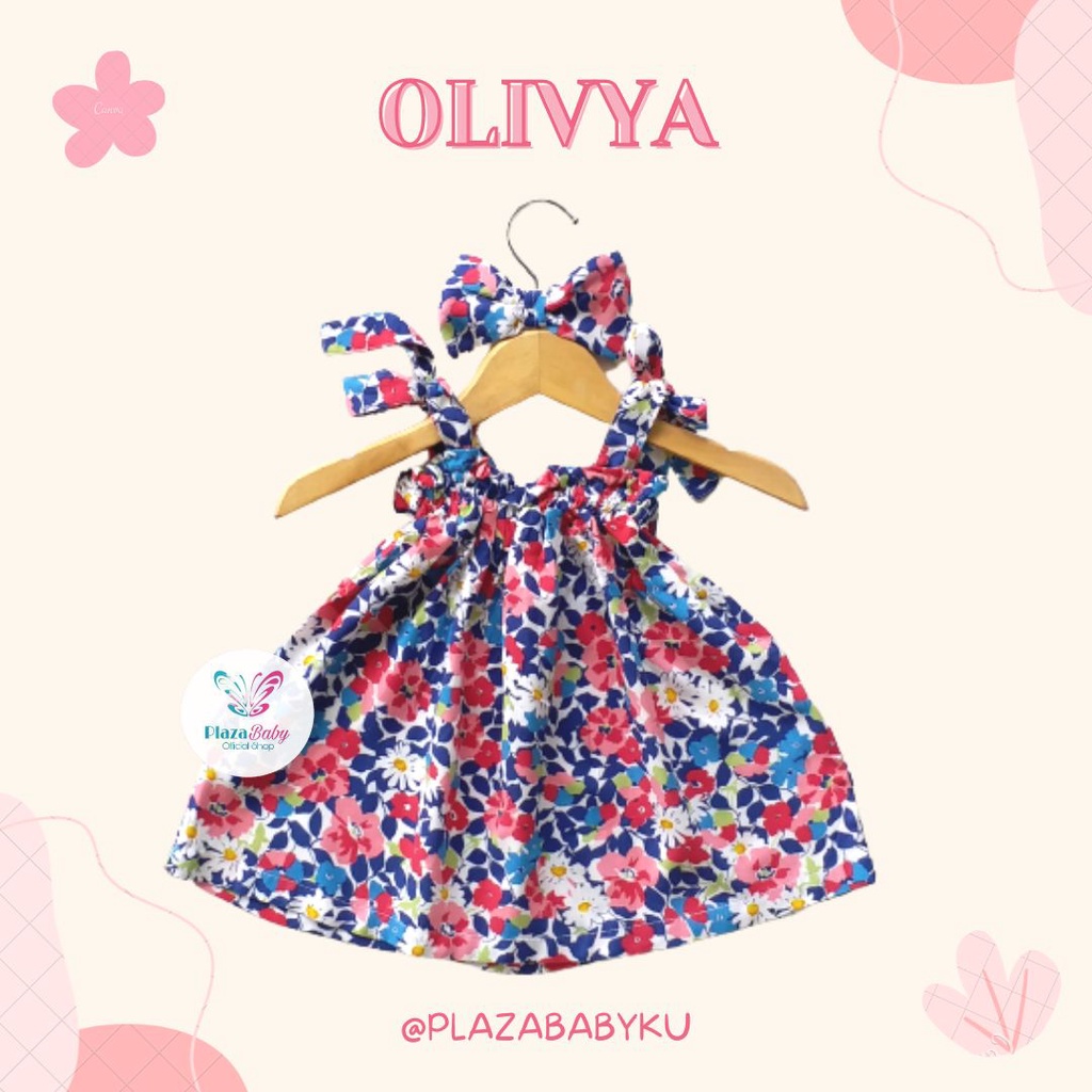 PROMO 7.7 plazababyku DRESS OLIVYA dress anak perempuan bayi motif bunga lucu free headband BUBIBEE
