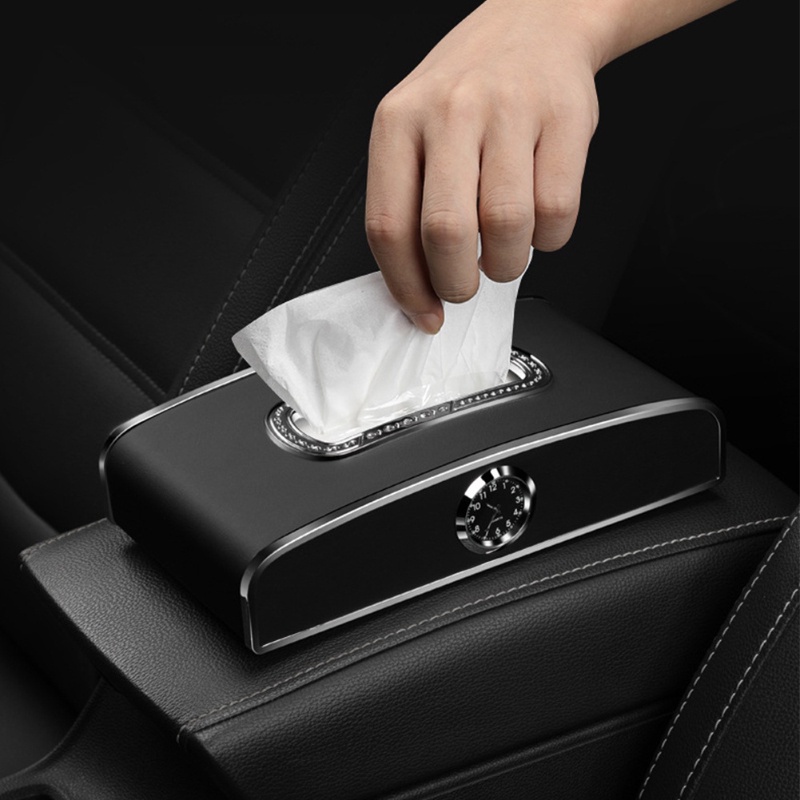 【COD】Tempat Tisu Mobil Sun Visor Mobil Kotak Tisu Mobil Multifungsi Jam Car Tissue Box Tempat Penyimpan Tisu Mobil