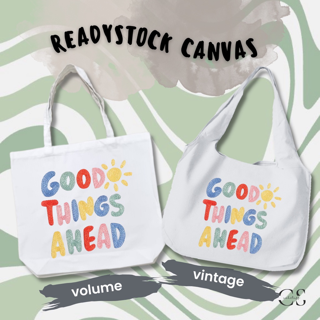 (READYSTOCK) TOTEBAG KANVAS VOLUME &amp; VINTAGE GOOD THINGS / TOTEBAG KANVAS AESTHETIC MURAH / TOTEBAG KULIAH MOTIF / TAS SEKOLAH / TOTEBAG KOREA / TOTEBAG KANVAS KPOP / TOTEBAG KANVAS BOHO / TOTEBAG KANVAS LANDSCAPE LARGE