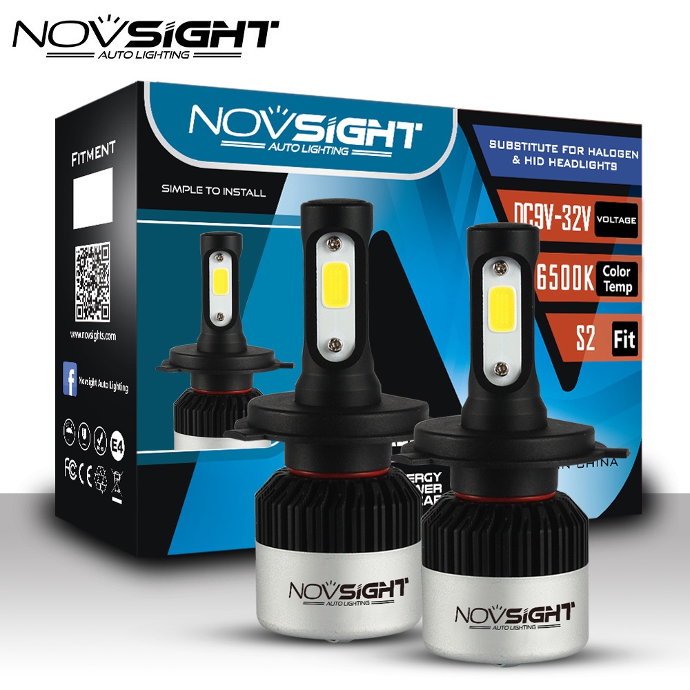 NOVSIGHT A500-S2 LED Headlight Bulbs /H4/H7 LED Super Bright Fog Light 9000LM 72W 3 Years Warranty