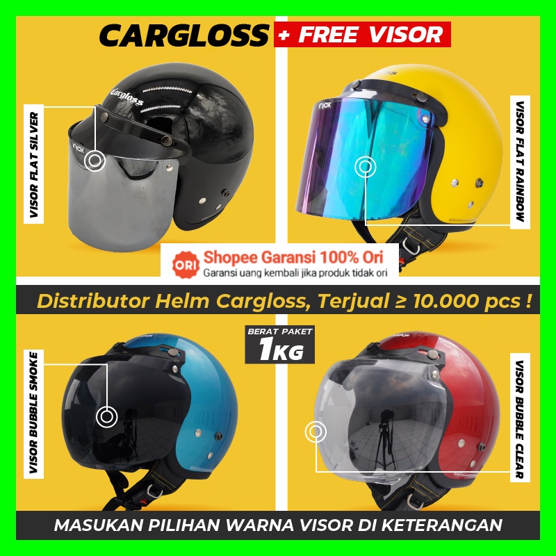 Helm Cargloss Retro + Free Visor / Kaca Flat / Bubble - Gratis Ongkir  (Helm Bogo Retro/ Helm Classic )