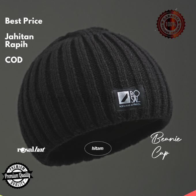 Peci Kopiah Songkok Rosal Peci Beanie Cap - Topi Kupluk Rajut Hitam