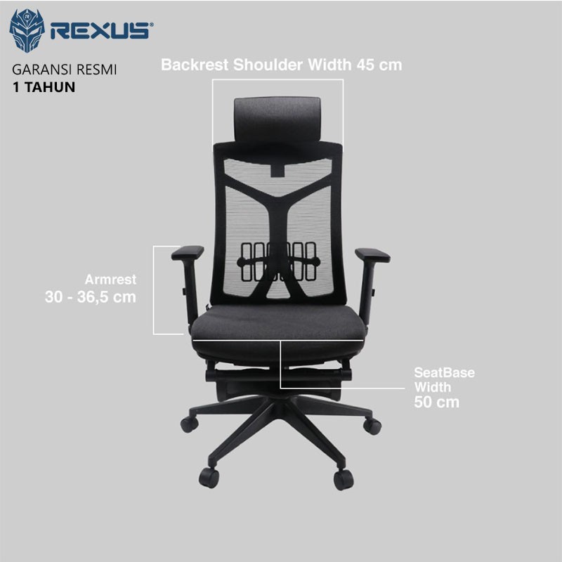 Rexus Ergonomic Office Chair Kursi Kantor NC-1 / NC1 Max Footrest - GREY