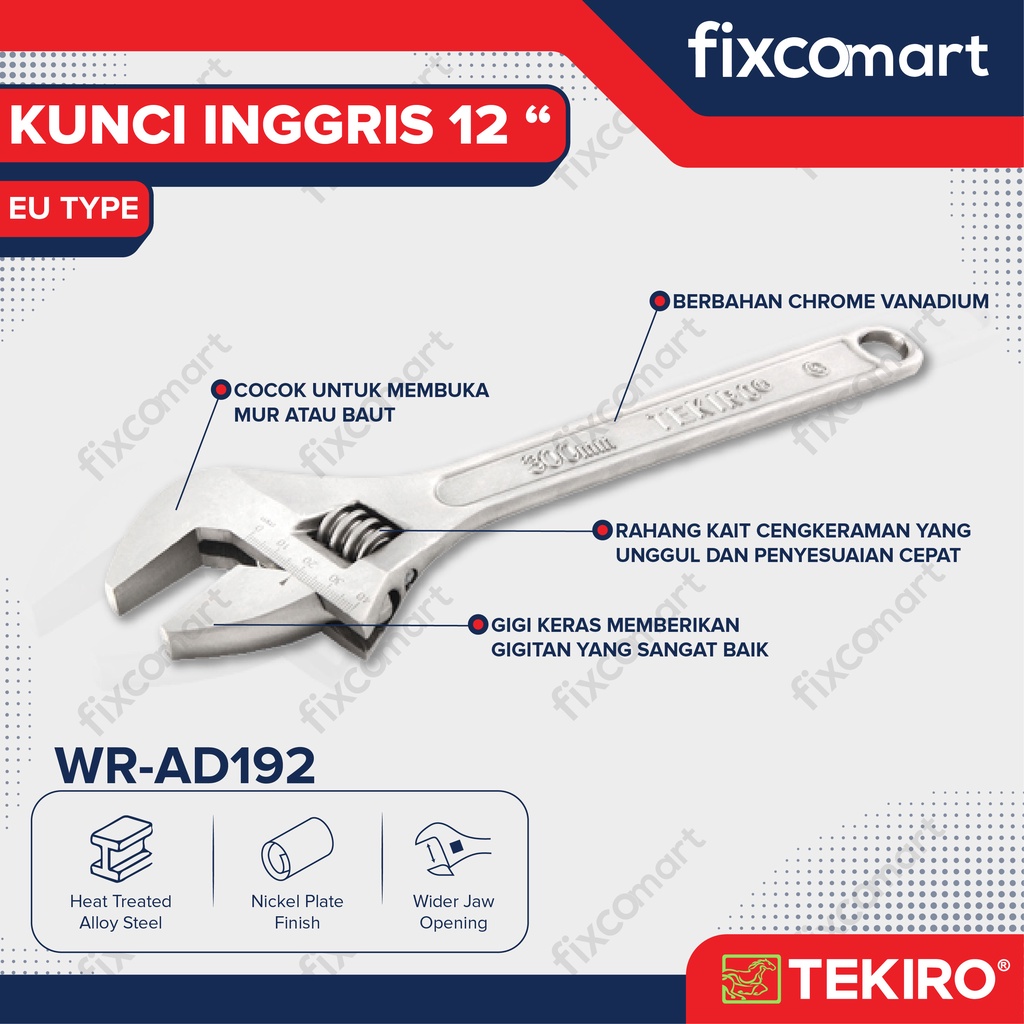 Tekiro Kunci Inggris 12 Inch / Adjustable Wrench Tipe Eu