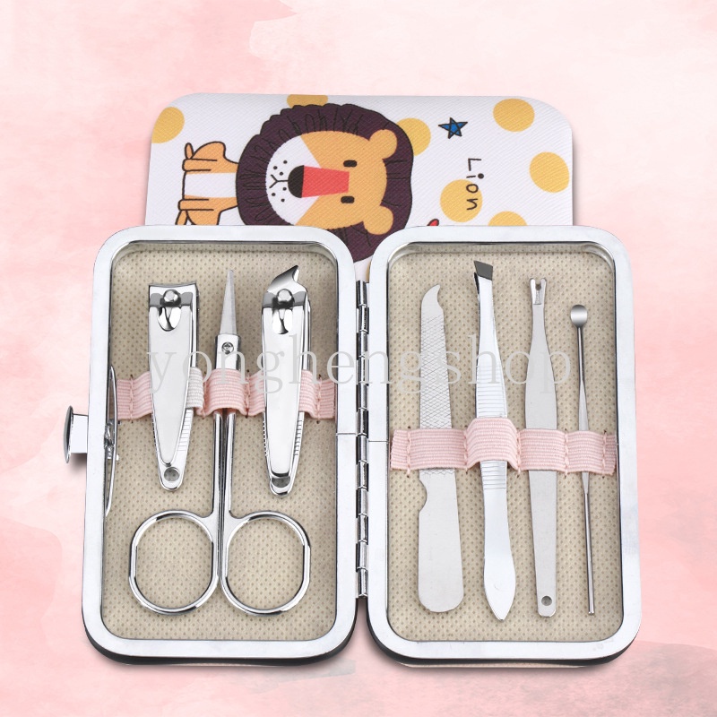 7pcs / Set Gunting Kuku Motif Kartun Bahan Stainless Steel Untuk Manicure Pedicure