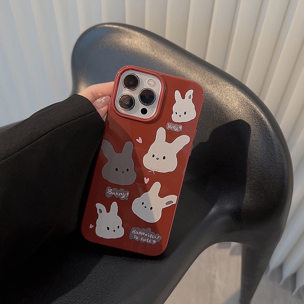 Ins Vintage Bunny Rabbits Wine Red Soft TPU Phone Case Back Cover Pelindung Untuk Iphone X XR XS 11 12 13 14 PLUS PRO MAX