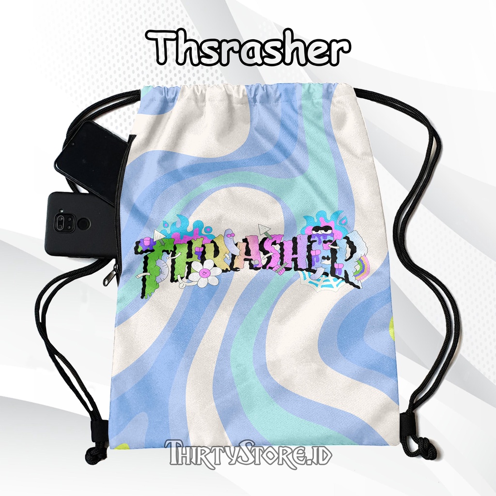 Tas Serut Anti Air New String Bag Full Print Pria Dan Wanita Motif Thrasher Tas Olahraga Tas Sekolah