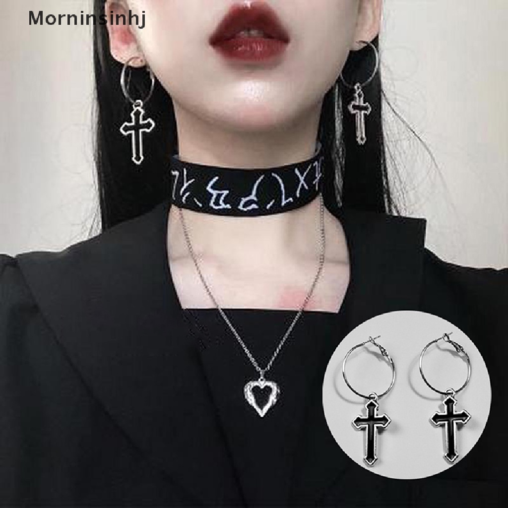 Mornin Fashion Enamel Berongga Anting Salib Untuk Wanita Puck Rock Vintage Perhiasan Cewek id