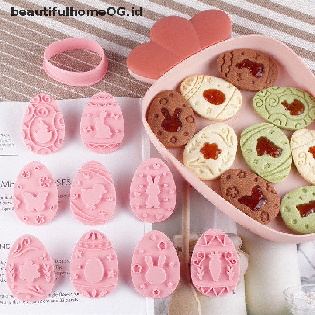 // Beautifulhomeog.id// 9Pcs Cetakan Biskuit Kelinci Paskah Plastik Bunny Egg Cookie Cutter Stamp Embosser Pesta Paskah Fondant Kue Baking Dekorasi Tools **