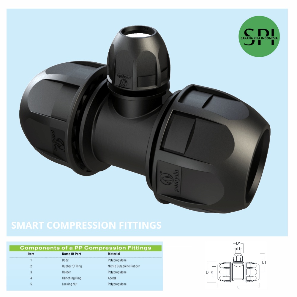 Reducer Tee / Sambungan "T" Hdpe 2 1/2 inch ke 1 1/4 inch (75mmx40mm)