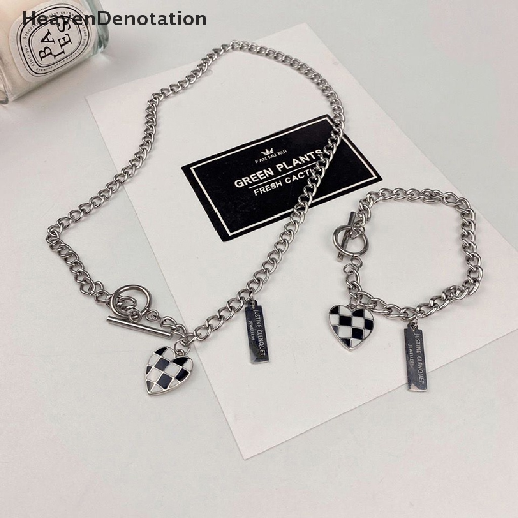 [HeavenDenotation] Populer Senior Fashion Kalung Untuk Wanita Kalung Pria Halus Rantai Kaitan Ganda Logam Jantung Pesta Kalung Gelang Perhiasan HDV