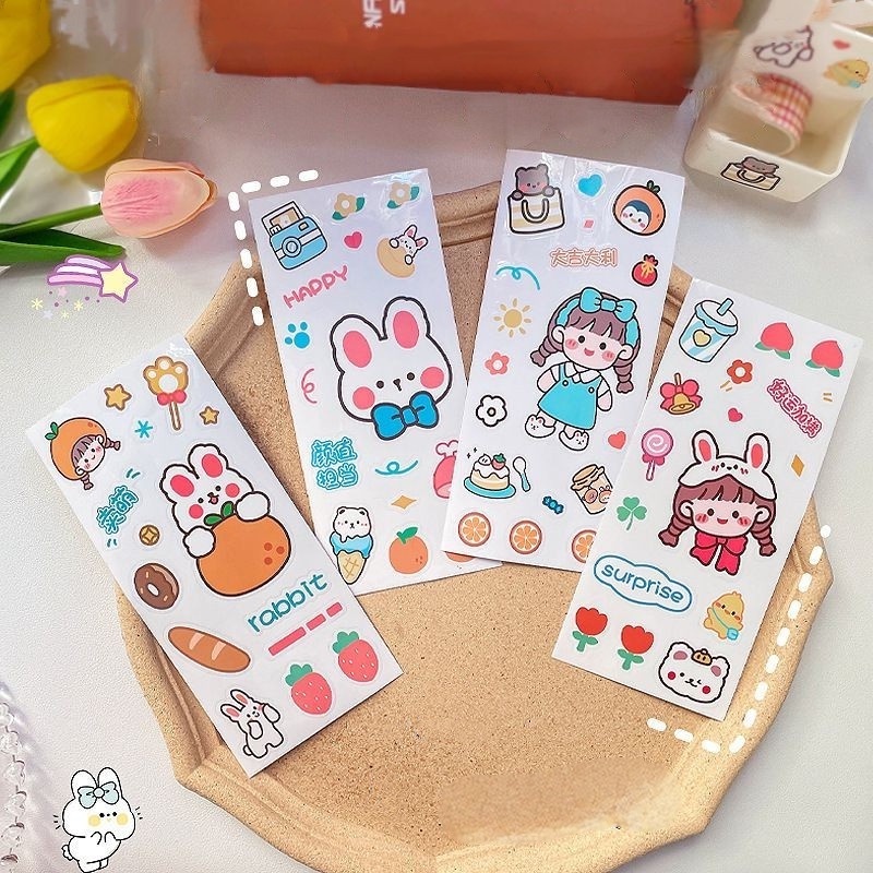 Tahan Air Alat Tulis Aksesoris Dekoratif DIY Diary Stiker Dekoratif Gadis Lucu Cangkir Air Stiker Perlengkapan Kantor Sekolah Little Bunny Handbook Stickers