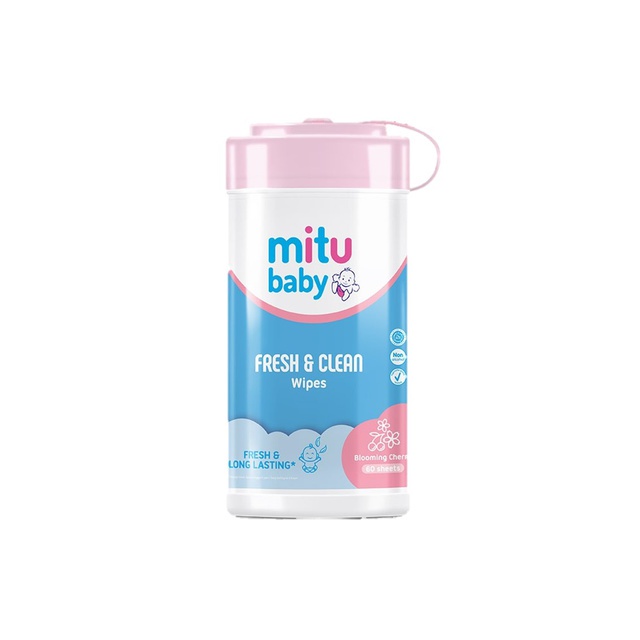 Mitu Baby Fresh &amp; Clean Wipes Blooming Cherry Bottle 60'S - Tisu Basah Bayi