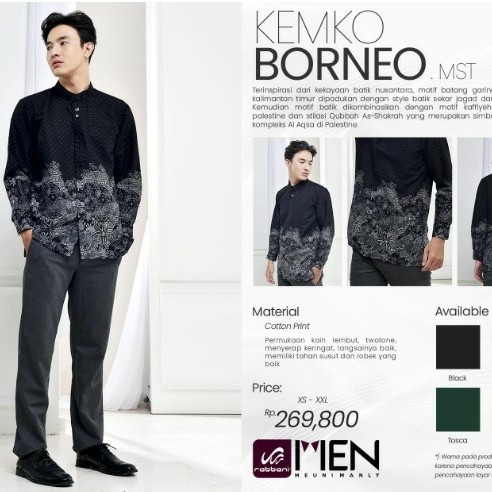 pStore88 - Rabbani Kemko Borneo Koko Baju Muslim Pria Lengan Panjang XS-XXL 5684