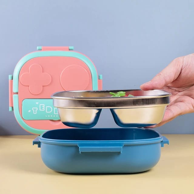 Kotak makan anak anti tumpah 3 sekat Luch Box Tedemei robot 550ml