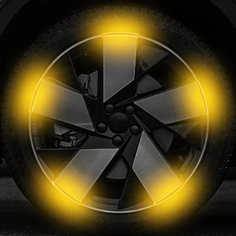 20pcs/set Car Wheel Hub Self-adhesive Reflektif Stiker/Pelek Motor Malam Bersinar Strip Peringatan Keselamatan/DIY Kendaraan Dekoratif Decal