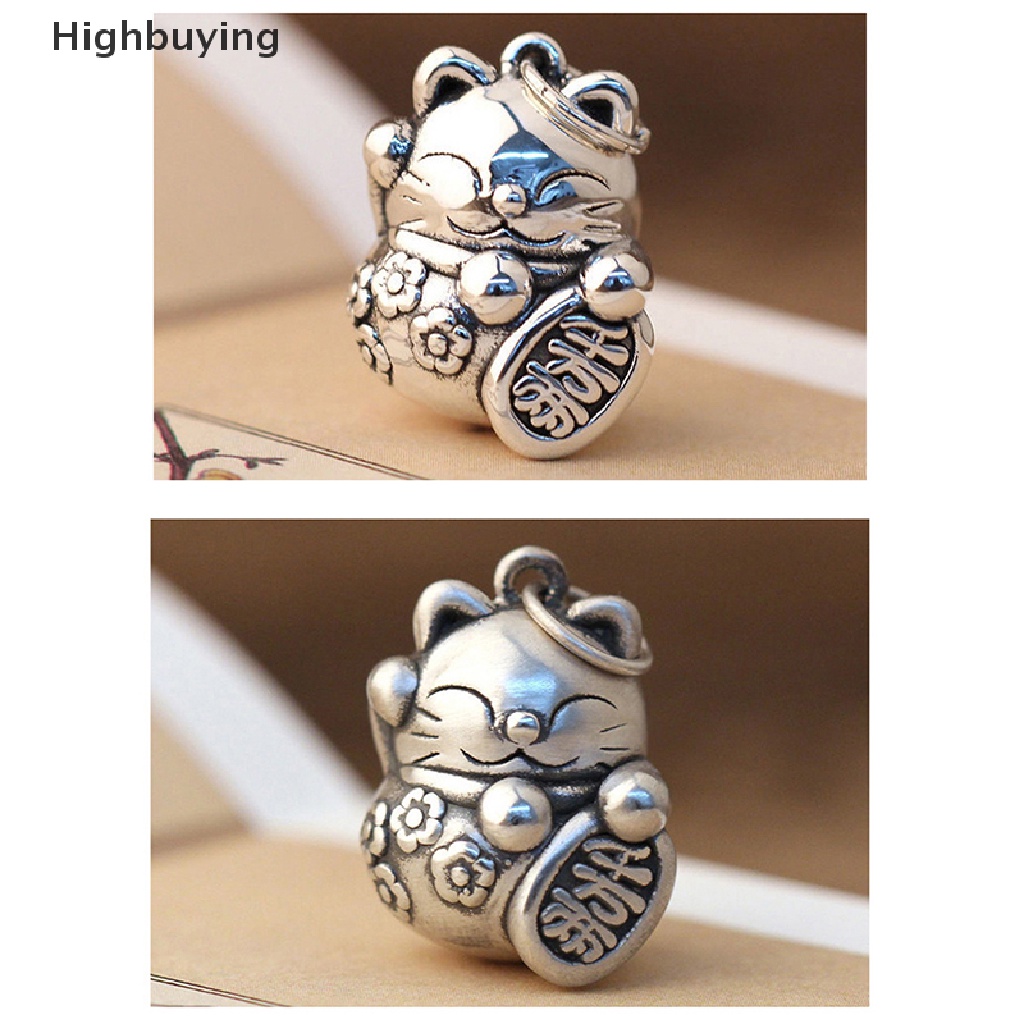 Hbid Vintage Titanium Silver Matte Fortune Cat Ch Kualitas Tinggi Fancy Ornamen Liontin DIY Membuat Perhiasan Kalung Good Luck Kucing Pendant Glory