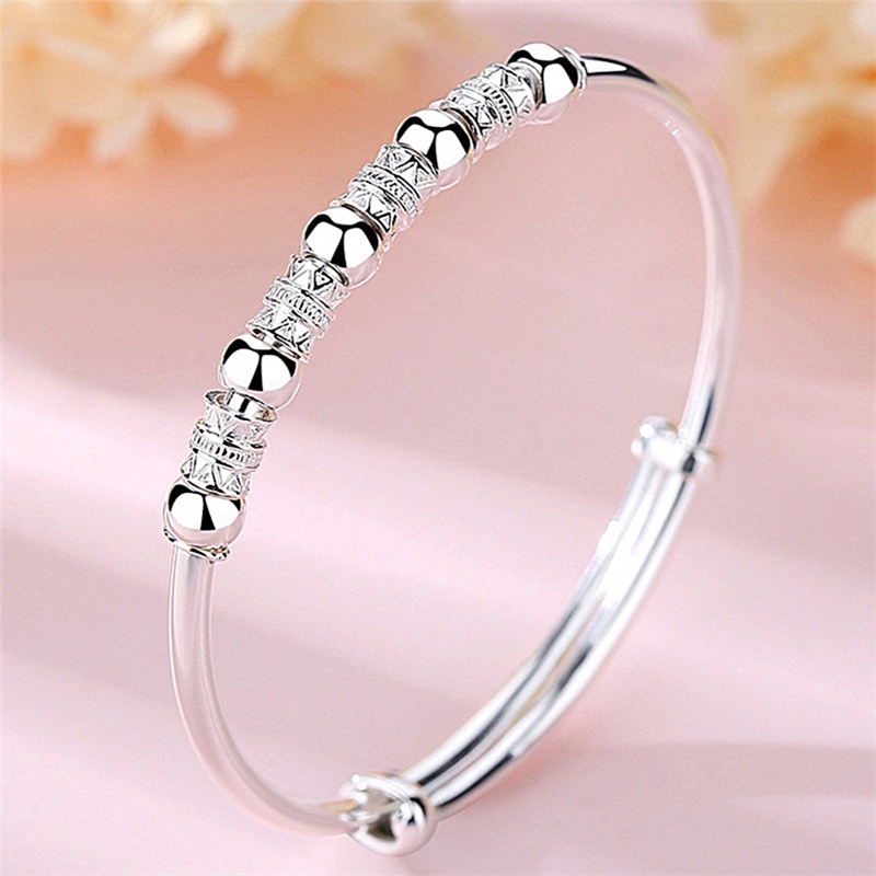 Bambu Tabung Gelang Untuk Wanita925 Sterling Silver Beads Bangle Bracelet Transfer Beruntung Cuff Bracelet Adjustable Fashion Wanita Perhiasan Gadis Fidget Bracelet