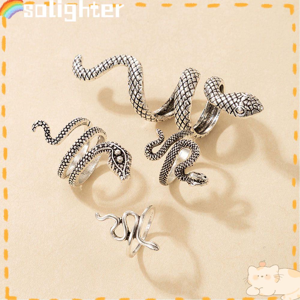 Solighter 4pcs/set Cincin New Warna Silver Vintage Alloy