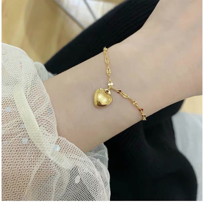 Gelang Kaki Motif Hati Untuk Wanita | Kalung Rose Gold 18k | Kalung Bahan Stainless Steel | Aksesoris Bahan Titanium Steel | Hadiah Ulang Tahun Tahan Air Tidak Pudar