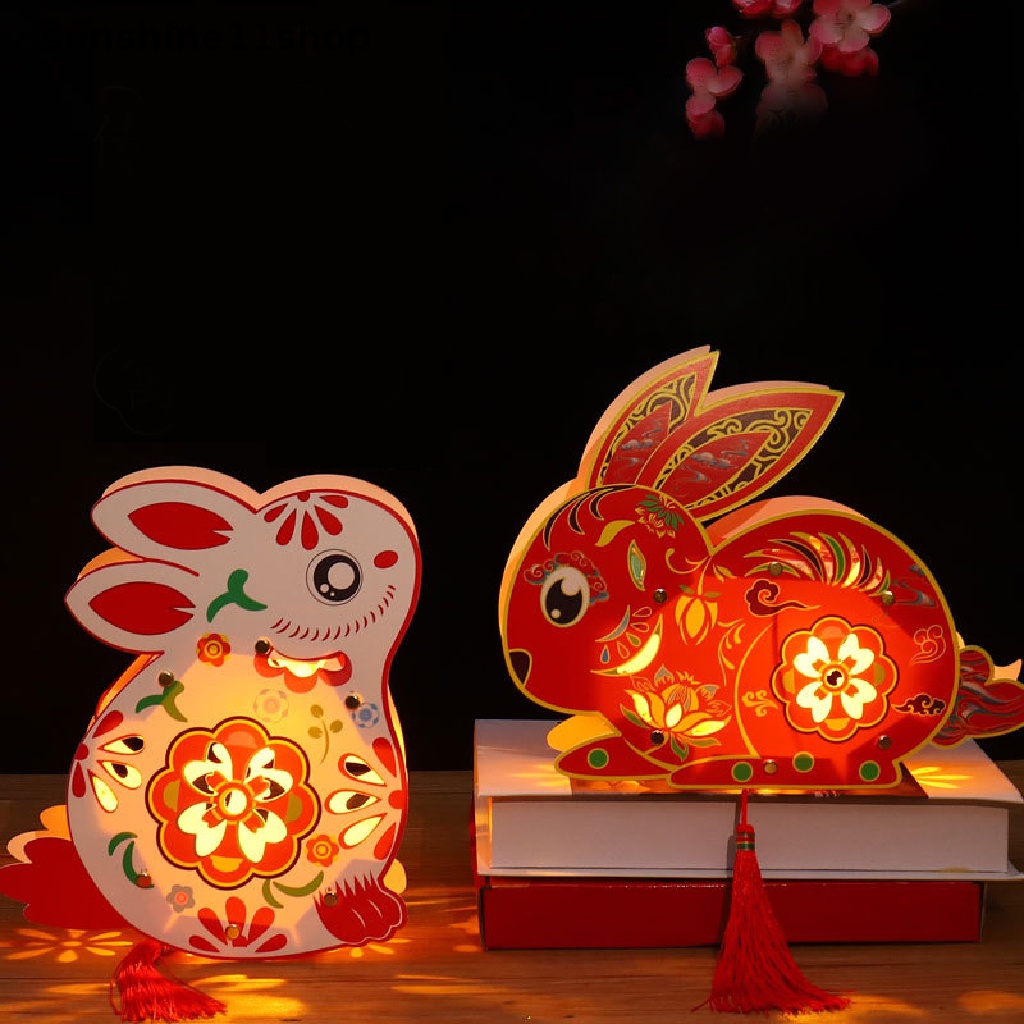 Sho 1Set Festival Lentera Musim Semi Cina Festival Mid-Autumn DIY Lentera Kelinci Bercahaya Perlengkapan Dekorasi Handmade Paper Lantern Bahan Paket N