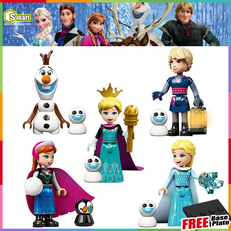 Anna Elsa Frozen Minifigures Disney Christopher Olaf Cloth Princess Series Anak Perempuan Miniatur Boneka Susun Mainan