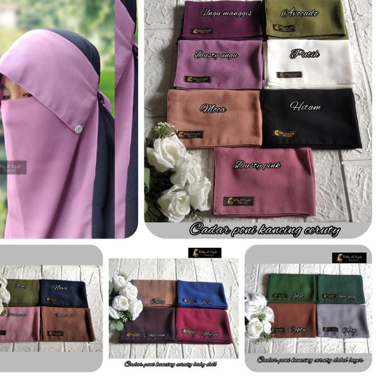 Di⚡kon   Cadar Niqob Poni Kancing 2 Layer Ceruti Baby Doll Murah Berkualitas by Velly al-hijab