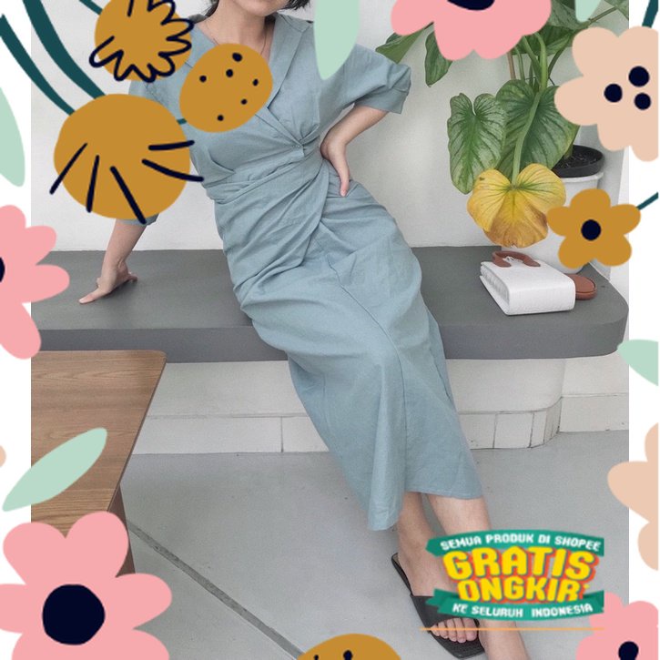 Selim Label Gwen Dress Wrap Linen Skirt Rok Lilit Linen Wrap Dress / baju nagita