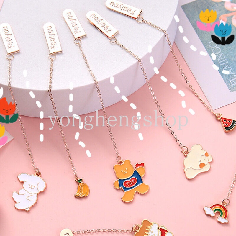 Kreatif Kartun Rantai Logam Liontin Bookmark Lucu Kelinci Kucing Liontin Mini Bookmark Siswa Alat Tulis Anak Hadiah Buku Klip Kantor Perlengkapan Sekolah